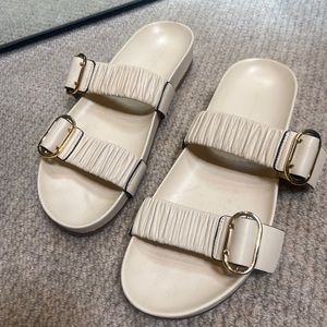Stuart Weitzman cream leather slide sandal